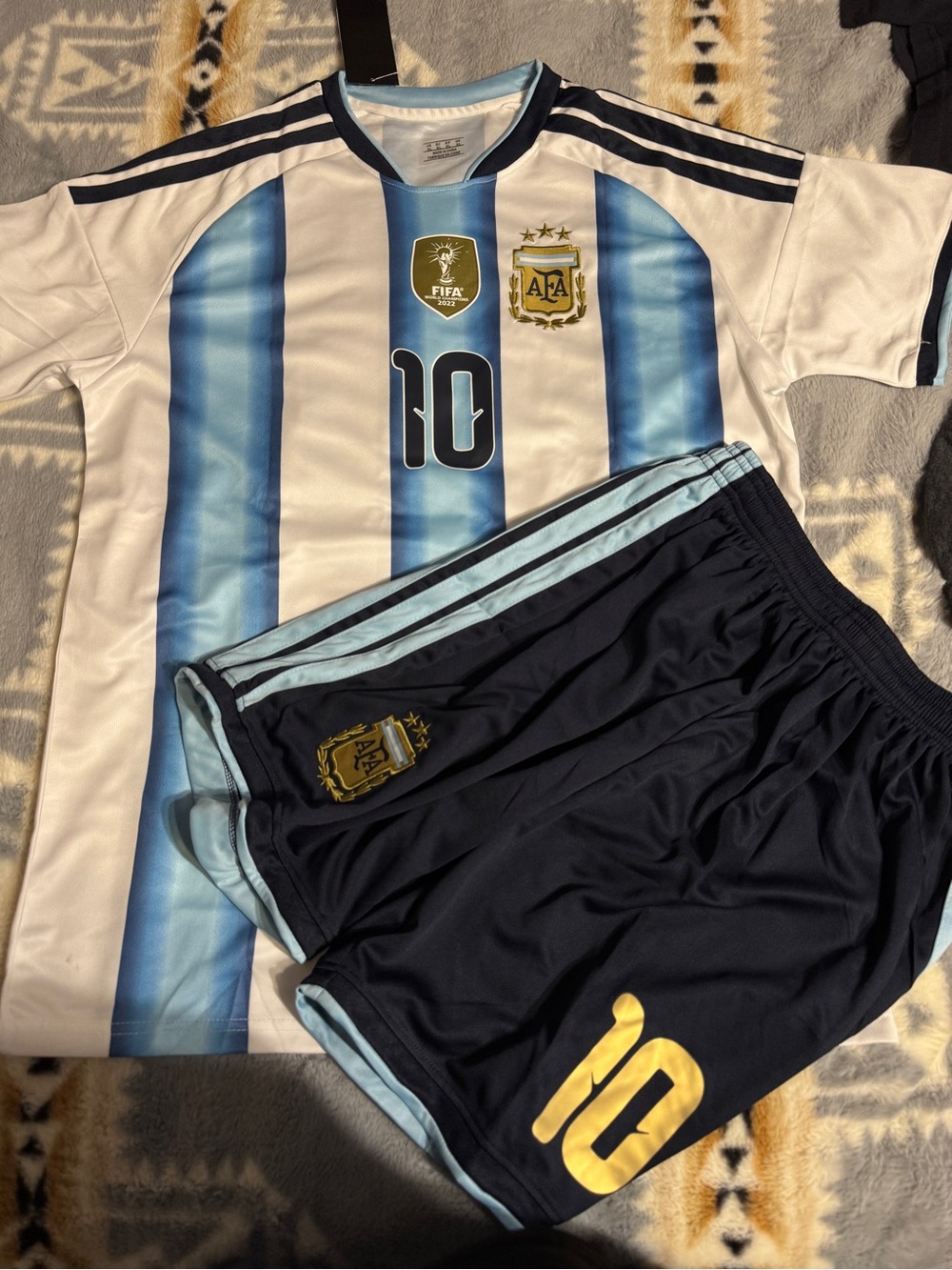 Adult XL Shorts and Jersey Set - White, Light Blue, Navy, Gold